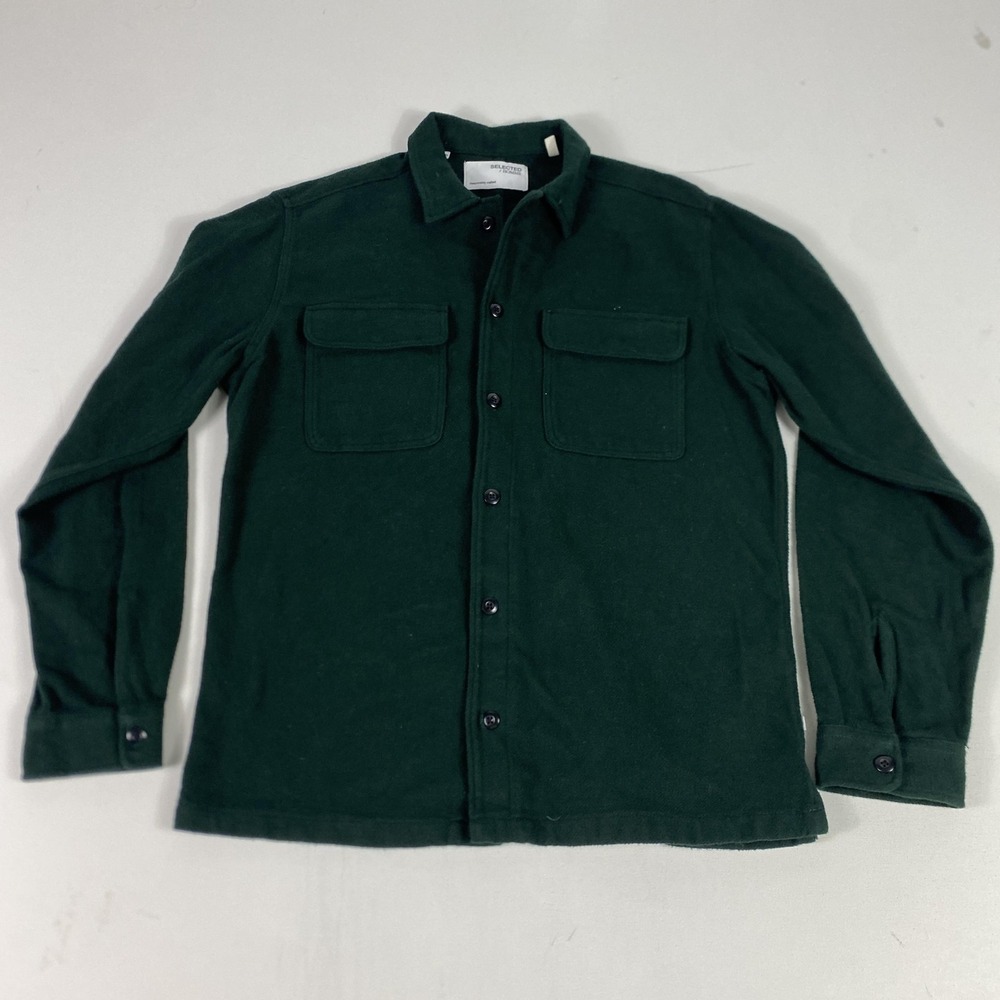 Selected‎ Homme Shirt Mens Medium Green Flannel Overshirt Long Sleeve Button